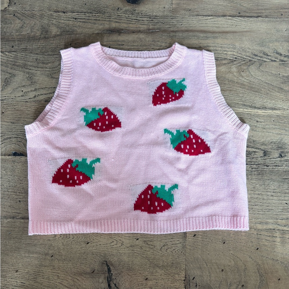 Pink Strawberry Knit Tank Top